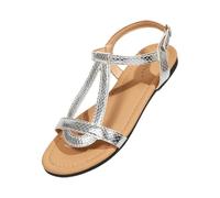 Sandalias Mujer Verano Planas con Puntera Abierta - Zapatos Verano Mujer Sandalias Chic Único Elegante, Women Shoes Calle Ciudad Descanso Plata 38