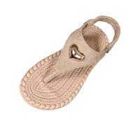 Sandalias Mujer Verano Planas Desnudas | Entre-Dedge con Brida Trasera, Parte Superior Sólida, Ornamento Corazón Metálico, Punta Abierta, Suela Plana Aspecto Cuerda Trenzada | Estilo Playa Casual