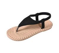 Sandalias Mujer Verano Plantillas Zapatos Confort Sandalias y Mulas Mujer Tacón Plano Suela Cáñamo Simulado Terciopelo Banda Cruzada para Uso Diario Playa Casual, Negro , 39 EU