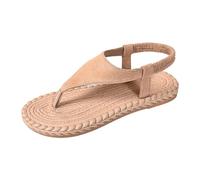 Sandalias Mujer Verano Plantillas Zapatos Confort Sandalias y Mulas Mujer Tacón Plano Suela Cáñamo Simulado Terciopelo Banda Cruzada para Uso Diario Playa Casual, caqui, 37 EU