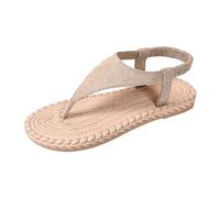 Sandalias Mujer Verano Plantillas Zapatos Confort Sandalias y Mulas Mujer Tacón Plano Suela Cáñamo Simulado Terciopelo Banda Cruzada para Uso Diario Playa Casual, beige, 43 EU
