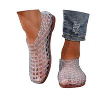 Sandalias Mujer Verano Sandalias de Ballet para Mujer con Material de Malla Transparente y Tacón Bajo para un Estilo Veraniego Cómodo y (White, 41)