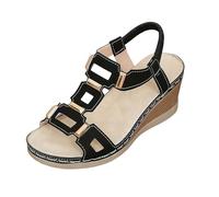 Sandalias Mujer Verano Sandalias de verano informales con tacón calado para un paseo cómodo al libre en diseño liso y elegante (Black, 37)