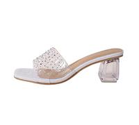 Sandalias Mujer Verano Sandalias Mujer Tacón Abierto Confort Cómodo Verano Con Correa De Tobillo Peep Toe Grueso Tacón Con Cordones De Tobillo Zapatos Verano, Blanco 1, 41 EU