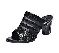 Sandalias Mujer Verano Sandalias Mujer Tacón Peep Toe Con Correa De Tobillo Tacones Altos Con Cordones Zapatos Verano Con Tacón Verano Grueso Tacón Confort Punta Abierta Sandalia, Le Noir C, 39 EU
