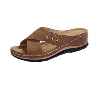 Sandalias Mujer Verano Sandalias Mujeres Verano Cómodo Mulas De Cuero Para Mujer Moda Punta Abierta Cuña Plataforma Zapatillas Premium Ortopédicas Zapatillas Playa Verano Tamaño Sandalia, marrón, 41