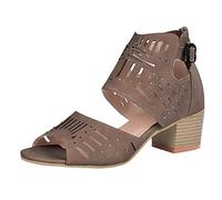 Sandalias Mujer Verano Sandalias Tacón Mujer Con Correa De Tobillo Cómodo Grueso Tacón Sandalia Punta Abierta Pescado Boca Peep Toe Con Tacón Confort Zapatos Verano, Marrón C, 41 EU
