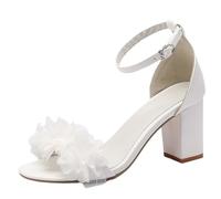 Sandalias Mujer Verano Sandalias Tacón Mujer Con Correa De Tobillo Cómodo Verano Sandalia Punta Abierta Tobillo Pescado Boca Peep Toe Tacones Altos Con Cordones Zapatos Verano, Blanco A., 41 EU