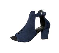 Sandalias Mujer Verano Tacón Zapatos Tacón Abierto Brida Tobillo con Hebilla Lazada Frontal Lados Abiertos Suela Gruesa Estilo Europeo Moda Elegante Vestida para Fiesta Primavera Verano, 01 azul., 40