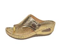 Sandalias Mujer Verano Vestir Comodas Zapatos de Pantuflas de Espiga con Diseño Espiga para Mujer,Tamaño,Nuevas,Europa Y Unidos,con Metal Sandalia Ortopedica (Gold,37)
