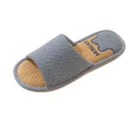 Sandalias Mujer Verano Vestir-Modelos de pareja Zapatos Chanclas antideslizantes Zapatillas de lino Dormitorio interior Zapatillas de lino para las cuatro estaciones para hombre