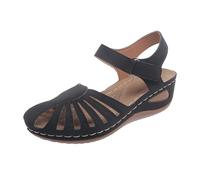 Sandalias Mujer Verano Zapatos Antideslizante Transpirable Y Desnuda Bohemia Punta Abierta Con Tacón Plataforma Cómodas Semi Trailer Sandalias Ortopédicas Baratas Chalecos, Negro , 39 EU