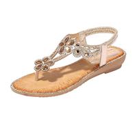 Sandalias Mujer Verano Zapatos Comodas Zapatos Brillantes Para Mujeres Sandalias Bohemias Cristal Casual Flores Planas Para La Playa