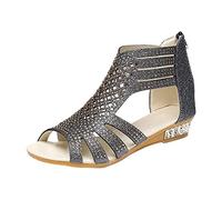 Sandalias Negras Cómodas Zapatos de Verano Mujer Al aire Zip Fashion Zapatos fuera Sandalias de mujeres Ladies Hollow femeninas Mujer Tacon Pies Anchos Verano (Black 43)