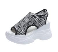 Sandalias negras con suelas gruesas para mujer, verano, malla, transpirable, boca de pescado, tacón oblicuo, zapatos deportivos informales, cómodos, elegantes, zapatos altos, zapatos de verano, gris