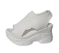 Sandalias negras con suelas gruesas para mujer, verano, malla, transpirable, boca de pescado, tacón oblicuo, zapatos deportivos informales, cómodos, elegantes, zapatos altos, zapatos de verano, Blanco