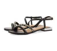 Sandalias Negras DE Piel con Piedras para Mujer LANDKEY