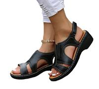 Sandalias Ortopédicas Cómodas para Mujer, Sandalias Ortopédicas para Mujer, Tacones Gruesos De Cuña Informales A La Moda, Sandalias con Punta Abierta, Zapatos (Black,35)