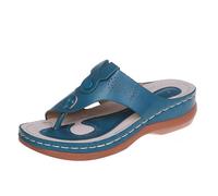 Sandalias Ortopédicas Con Separador De Dedos for Mujer Chanclas Retro Con Tacón De Cuña Zapatillas Con Punta De Clip De Cuero PU De Verano 2024 Flip-Flops De Plataforma Zapatos De Playa ( Color : Blue