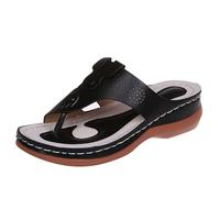 Sandalias Ortopédicas Con Separador De Dedos for Mujer Chanclas Retro Con Tacón De Cuña Zapatillas Con Punta De Clip De Cuero PU De Verano 2024 Flip-Flops De Plataforma Zapatos De Playa ( Color : Blac