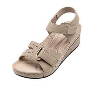 Sandalias ortopédicas de cuña para mujer, con correa ajustable, puntera abierta, cómodas, para caminar, para verano, playa, al aire libre, con soporte de arco para mujer, Khaki, 40 EU