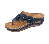 Sandalias ortopédicas de cuña para mujer, con soporte de arco mullido, puntera abierta, antideslizantes, para verano, caminar, playa, ajuste ancho, cómodas, para mujer del Reino Unido, Navy, 40.5 EU