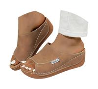 Sandalias ortopédicas de cuña para mujer, de piel, gruesas, puntera abierta, informales, para caminar, viajes, vacaciones, apoyo y comodidad, calzado ligero para la playa y verano, A, marrón., 39 EU
