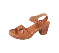 Sandalias ortopédicas de verano 2025 con tacón de cuña de bloque, zapatos elegantes para caminar, uso diario, boca de pez, sandalias cómodas con correa de velcro, ajuste regular, Amarillo, 38/36 EU