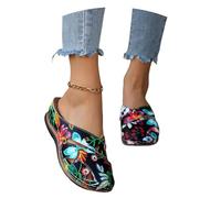 Sandalias Ortopédicas for Mujer Pantuflas Vintage Con Estampado Floral Pantuflas Cerradas De Verano Zapatillas De Pies Anchos Slippers De Cuña Con Plataforma De Goma Zapatos De Playa(Black,40 EU)