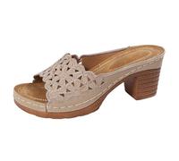 Sandalias ortopédicas genéricas para mujer para mujer, punta redonda, zapatos de boda y cortejo nupcial Sandalia mujer fina Sandalia mujer en tejido gancho ajustable cómodo para entretiempo, caqui, 41