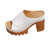 Sandalias ortopédicas genéricas para mujer, punta abierta, zapatos de boda y cortejo nupcial, cómodas sandalias de punta abierta, playa, sandalia para mujer, ante vintage con tacón cuadrado, blanco