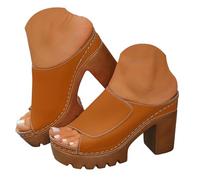 Sandalias ortopédicas genéricas para mujer, punta abierta, zapatos de boda y cortejo nupcial, cómodas sandalias de punta abierta, playa, sandalia para mujer, ante vintage con tacón cuadrado, marrón