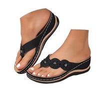 Sandalias Ortopédicas Mujer Tacón Cuña para Fascitis Plantar Ajuste Ancho con Soporte de Arco - Chanclas Tipo Flip-Flop de Piel Auténtica Zapatos para Caminar de Verano con Diseño Floral Calzado Boho