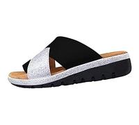 Sandalias Ortopédicas Para Mujer Antideslizante Transpirable Vintage Zapatillas Chanclas Correctoras De Juanetes De Piel Con Puntera Abierta Zapatillas De Playa Para Caminar En Verano-Black||38EU