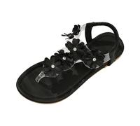 Sandalias ortopédicas para mujer, con flores, planas, elegantes, frescas, para verano, bohemias, abiertas, informales, sandalias de dedo del pie, ligeras, zapatos de playa, Negro , 42 EU
