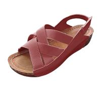 Sandalias ortopédicas para mujer, con soporte de arco, zapatos de cuña cómodos con cierre de para fascitis plantar para mujer, sandalias casuales de verano, Red, 5.5 UK 3X-Narrow