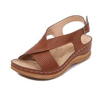 Sandalias ortopédicas para Mujer con Soporte para el Arco, Sandalias para Fascitis Plantar para pies Planos, Zapatos para Caminar Antideslizantes de cuña Baja Vintage (Color : Brown, Size : 37 EU)