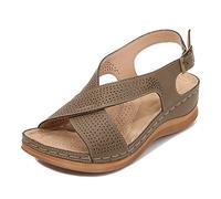 Sandalias ortopédicas para Mujer con Soporte para el Arco, Sandalias para Fascitis Plantar para pies Planos, Zapatos para Caminar Antideslizantes de cuña Baja Vintage (Color : Khaki, Size : 36 EU)
