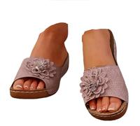 Sandalias ortopédicas para mujer, ligeras, gruesas, cómodas, con soporte de arco, cuña baja, plataforma elegante, puntera abierta, flores, caminar, zapatos casuales de verano, S Rosa, 36 EU