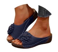 Sandalias ortopédicas para mujer, ligeras, gruesas, cómodas, con soporte de arco, cuña baja, plataforma elegante, puntera abierta, flores, caminar, zapatos casuales de verano, S azul, 39.5 EU