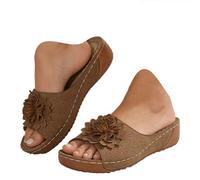 Sandalias ortopédicas para mujer, ligeras, gruesas, cómodas, con soporte de arco, cuña baja, plataforma elegante, puntera abierta, flores, caminar, zapatos casuales de verano, S Marrón, 38.5 EU