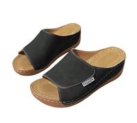 Sandalias ortopédicas para mujer, pantuflas antideslizantes, cómodas zapatillas, ligeras, ergonómicas, con soporte de arco, sandalias de cuña abiertas con tacón oblicuo y suela gruesa, Negro , 36 EU