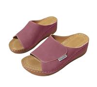 Sandalias ortopédicas para mujer, pantuflas antideslizantes, cómodas zapatillas, ligeras, ergonómicas, con soporte de arco, sandalias de cuña abiertas con tacón oblicuo y suela gruesa, rojo, 43 EU