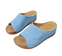 Sandalias ortopédicas para mujer, pantuflas antideslizantes, cómodas zapatillas, ligeras, ergonómicas, con soporte de arco, sandalias de cuña abiertas con tacón oblicuo y suela gruesa, azul, 41 EU