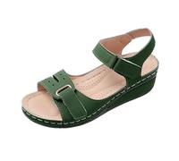 Sandalias ortopédicas para mujer, sandalias de cuña del Reino Unido, de cuero, para verano, informales, con hebilla, tacón medio, plataforma, puntera abierta, cómodas, antideslizantes, zapatos de