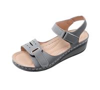Sandalias ortopédicas para mujer, sandalias de cuña del Reino Unido, de cuero, para verano, informales, con hebilla, tacón medio, plataforma, puntera abierta, cómodas, antideslizantes, zapatos de