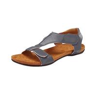 Sandalias ortopédicas para mujer, sandalias de piel, sandalias de suela suave, sandalias planas y huecas, sandalias de cuña con correa en T, sandalias ligeras de verano, antideslizantes, cómodas, gris