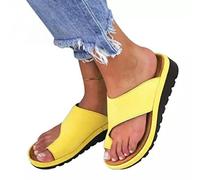 Sandalias OrtopéDicas Unisex con Corrector de Juanetes Plataforma CóModa Suela Zapatos de Cuero de PU para Mujeres Sandalias de CorreccióN de Huesos del Dedo Gordo del Pie para Mujeres,Amarillo,36EU