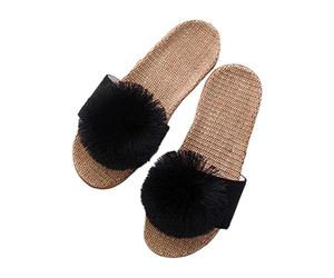 Sandalias Pantuflas Mujer Punta Abierta Chic y Elegant Zapatillas Mujer Verano con Pompon Chausson Cómodo Lin Mules Zapatillas de Salón Mule Zapatillas de Baño Zapatillas Antiderapant de Maison