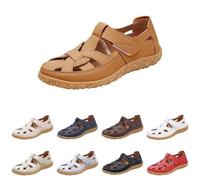 Sandalias para caminar y caminar al aire libre para mujer, sandalias de punta cerrada, sandalias ortopédicas antideslizantes de cuero, ligeras, zapatos de pescadores, zapatos de playa de verano
